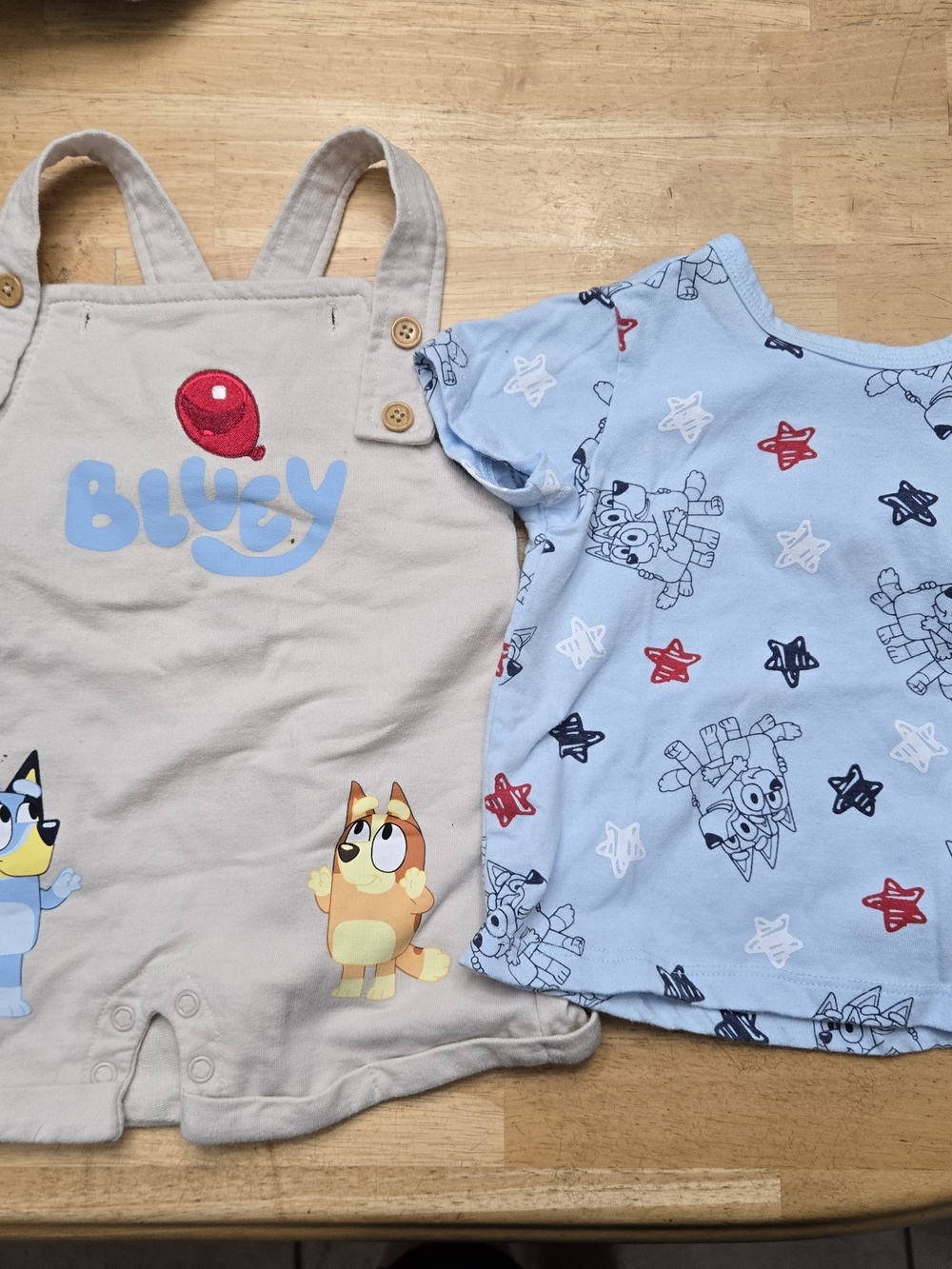 Petit Bateau Beige & Light Blue Bluey Romper and Tee Set